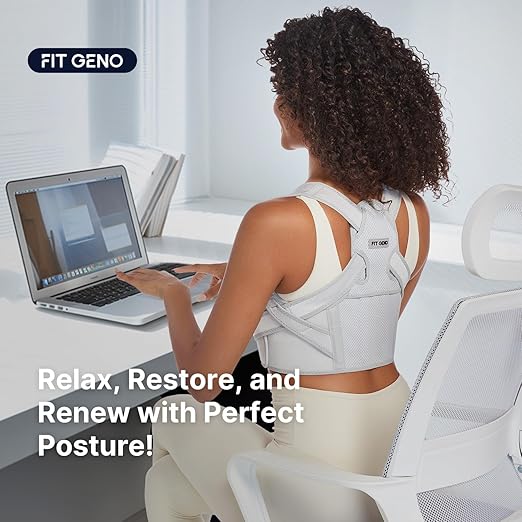 Fit Geno Posture Corrector for Women & Men: Adjustable Lightweight Upper Back Brace for Neck Shoulder & Upper Back Pain Relief - Improve Posture Correct Hunchback Slouching Invisible Under Clothes (M/L Under Bust 35" - 47")