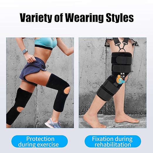 Hinged ROM Knee Braces Adjustable Knee Immobilizer Support for Knee Pain ACL MCL PCL Arthritis Meniscus Tear Post OP Recovery for Men and Women Side Stabilizers Torn Meniscus Orthopedic Orthosis (Upgraded - with Shoulder Strap, Small)