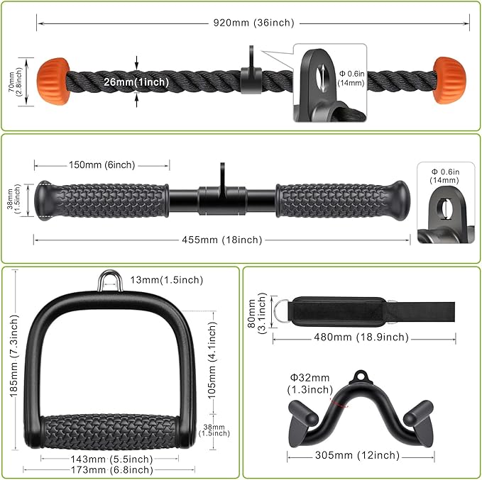 SELEWARE Triceps LAT Pulldown Attachments Home Gym Workout Accessories with Non-Slip Soft Rubber Grip Cable Machine Attachments Triceps Rope Double D Row Handle Pull Down Bar Straight Bar Exercise