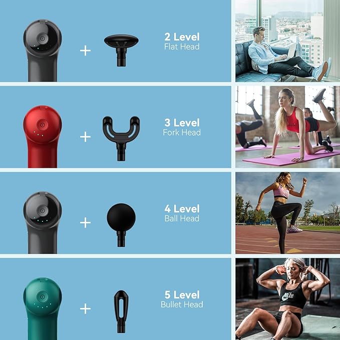 Mini Massage Gun with Heat, Deep Tissue Massage Gun, Portable Percussion Muscle Massager with 4 Massage Heads for Athletes