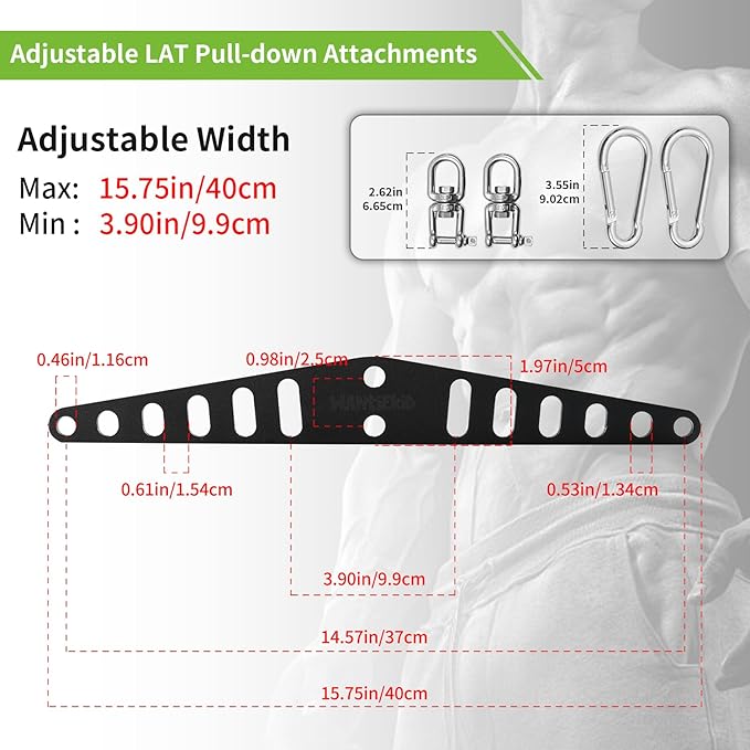 Multi-Grip LAT Pull Down Bar Hardened Powder-Coated Finish, 360° Rotating Stainless Steel Adapter, Neutral & Wide Grip Spreader Bar for Pulley System Gym & Cable Machines