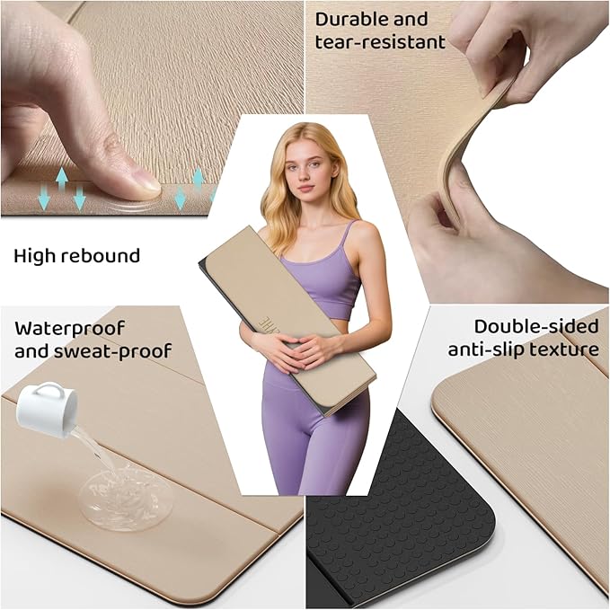 Foldable Yoga Mat,Exercise Mats for Home Workout,Comfortable and Durable,8mm Thick-Portable Folding Mat,Non Slip,Pilates Mat Thick,Outdoor Use,Meditation,Travel,Camping(71"x24" x0.31")