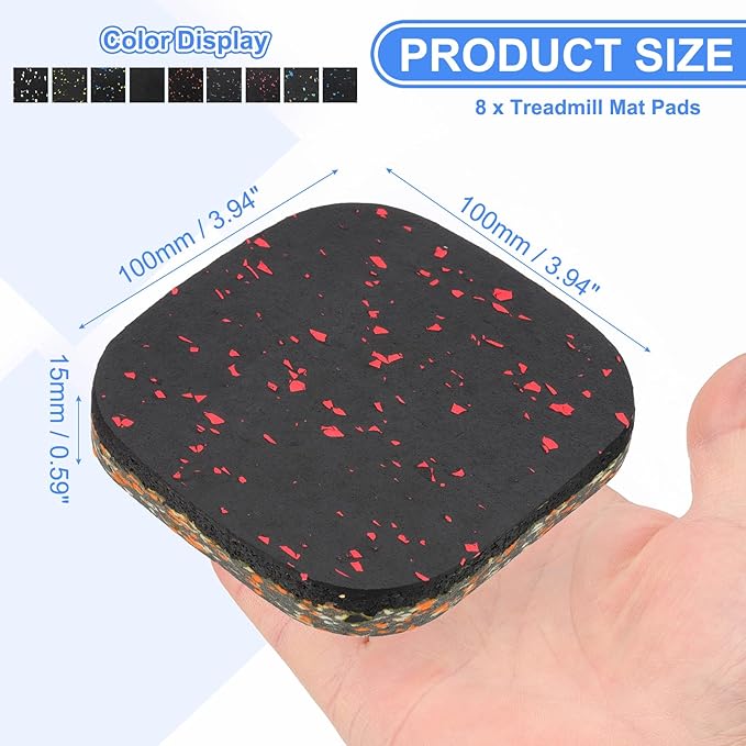 PATIKIL 8 Pcs Treadmill Mat Pads, 4x4x0.6 High Density Foam Anti Vibration Pad Sound Proof Floor Mat Exercise Equipment Mat for Carpet Protect Noise Reduction Home Gym, Red