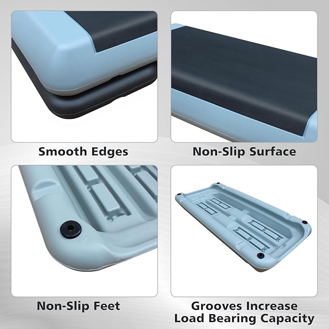 28.5'' Exercise Aerobic Step Platform, 4-6-8inAdjustable Fitness Stepper Workout with 4 Stackable Risers, Aerobics Stepper Workout Stepper for Home Gym Cardio Strength & Training (Red & Gray)