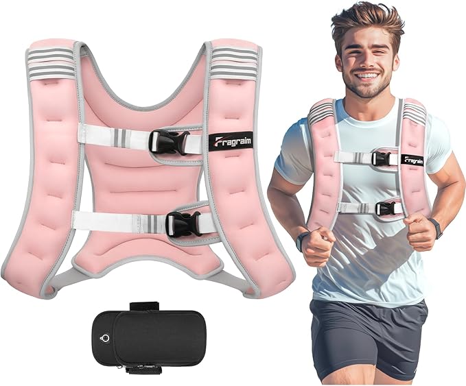 Fragraim Weighted Vest for Women Men - 8lb/10lb/12lb/16lb/22lb/25lb/30lb Weight Vest with Reflective Stripe, Detachable Phone Pouch, Ideal for Walking, Strength Training, Running, Workout, Cardio