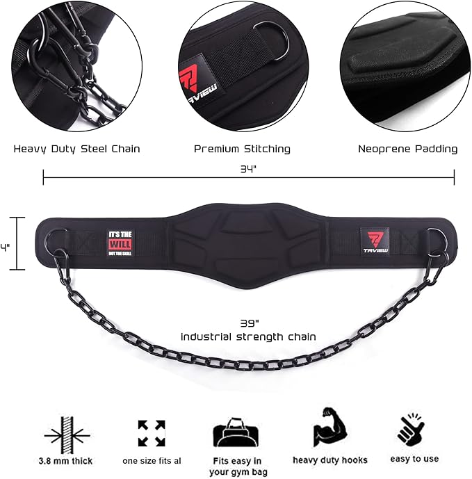 Heavy Duty Dip Belt With Chain - Weighted Pull Up Belt for Workout