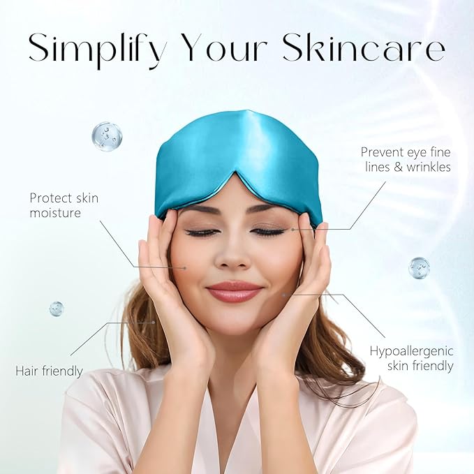 ZIMASILK 100% 22 Momme Mulberry Silk Sleep Mask - Full Silk Filled, Ultra-Soft & Breathable, Face-Hugging Blackout Eye Cover for Sleeping (Peacock Blue)