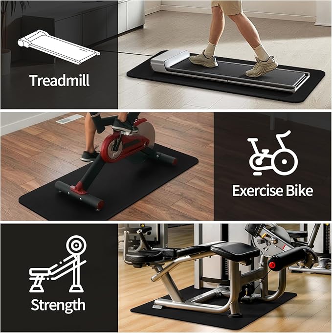 Treadmill Mat for Home Gym - High Density Treadmill Walking Pad Exercise Bike Equipment Mat, Suitable for Floor Carpet, 80" x 36", 5mm Thick, BLK