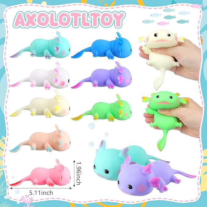 Meooeck 24 Pcs Axolotls Stress Relief Toys Mini Animal Toys for Stress Relief Cute and Fun Stress Toys Axolotl Birthday Party Decorations for Christmas, Office, Stocking Stuffer Gift
