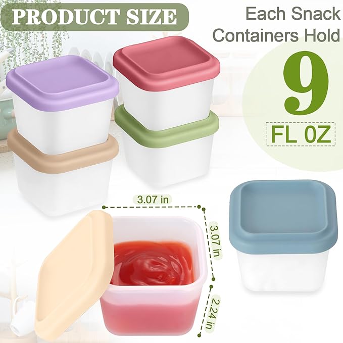 6 Pack 9 oz Silicone Snack Container for Kids, Reusable Silicone Food Storage Containers with Lid, Meal Prep Storage for Fruit, Kids Lunch Box for Travel, Home