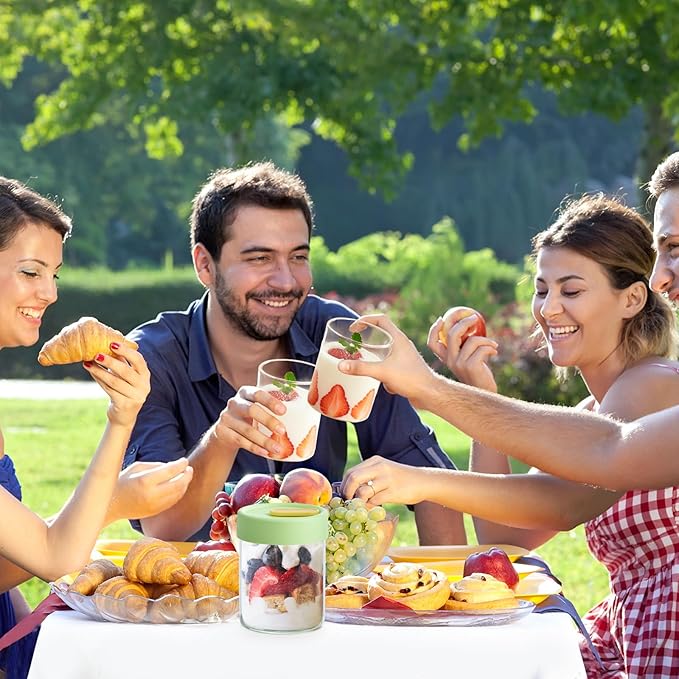 13.5oz Overnight Oats Containers with Lids, Glass Jar with Lid, Overnight Oats Jars, Meal Prep Jars for Yogurt Oats Parfait Chia Pudding Cereal Snacks (4PCS)