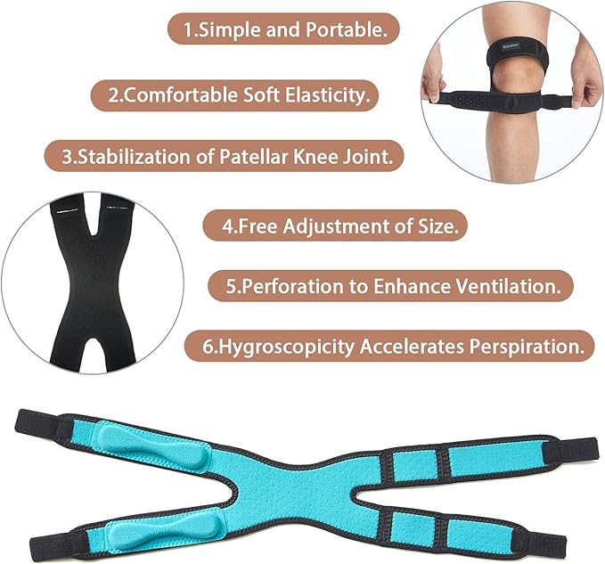 Patella Knee Strap, Adjustable Knee Brace (3D Silicone Insert) for Men & Women, Knee Joint Pain Prevention & Relief & Patella Stabilizer Support for Running, Riding, Football, Hiking.