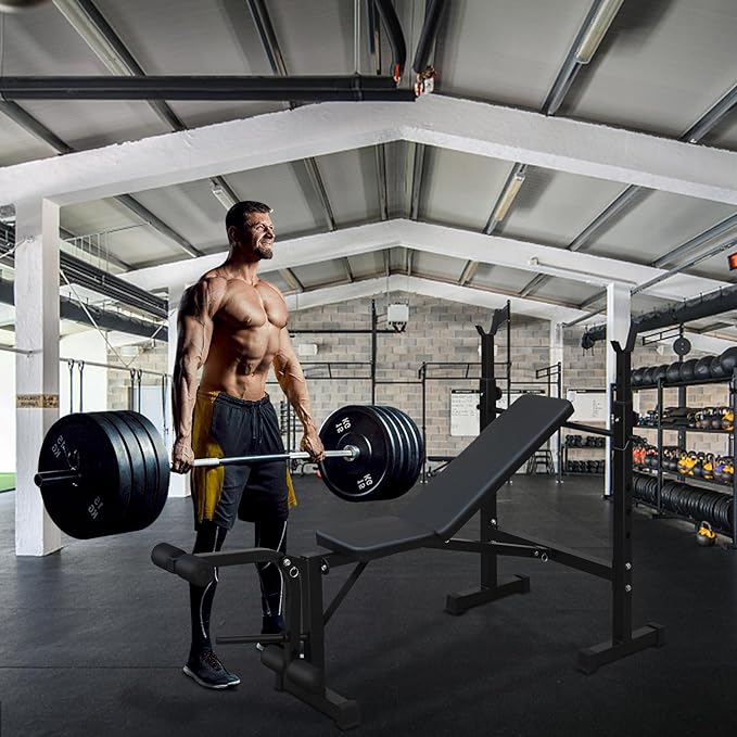 Folding Olympic Weight Benches for Home Gym, Bench Press Rack with Squat Rack with Squat Rack, Adjustable Workout Benches for Dumbbell Exercise, Workout Bench for Home Gym Full-Body