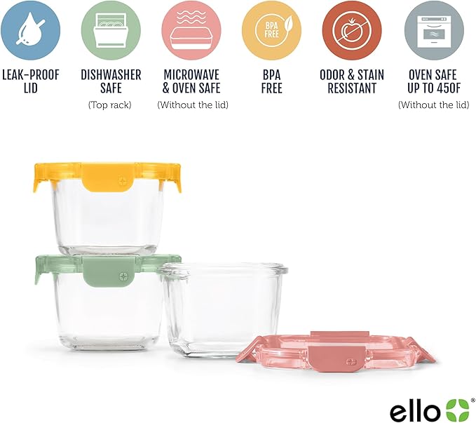 Ello Color Lock 2 Cup 6PC, 3 Pack Glass Meal Prep Sets Leak-Proof Glass Food Storage Containers with Airtight BPA-Free Plastic Lids, Dishwasher, Microwave, and Freezer Safe, Desert Festival