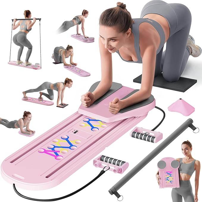 Pilates Board, Pilates Reformer Set, Pilates Machine 15-in-1 Multifunctional Abdominal Board for Home Office Workout, Foldable Portable Pilates Reformer Board for Women
