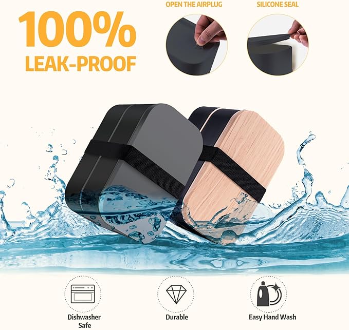 Stackable Bento Box with Utensils Microwave Safe, All-in-One Meal Prep Compartment Lunch Containers Leak Resistant Lunch Box with Sauce Container 60oz Gray(without bag)