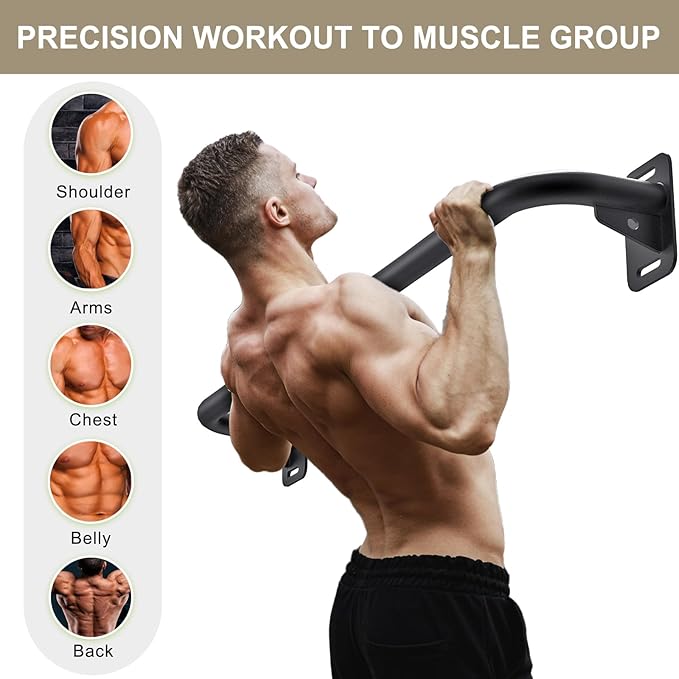 Pull Up Bar Wall Mount 440 LBS Capacity Doorway Chin Up Bar Multifunctional Steel Chinup Bar with with Resistance Band Hooks for Indoor Home Gym Garage