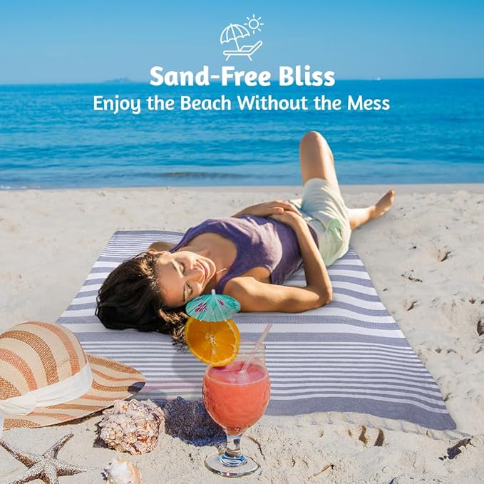 Urban Villa Set of 6 Turkish Beach Towel Oversized 36x72 Absorbent Extra Large - Sand Free Quick Dry Pestemal Bath Towels - Lightweight Travel Cruise Camping Spa Towels - Indigo Blue