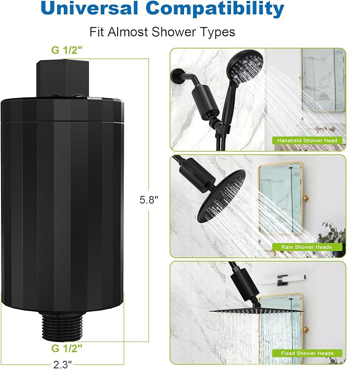 ALL METAL Shower Head Filter – KDF 55 Shower Filter Vitamin C E&A for Hard Water, High Pressure Universal Shower Water Filters to Remove Toxic Chemicals – Removes Chlorine and Heavy Metals,Black