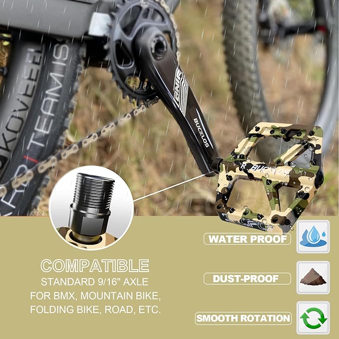 BUCKLOS Mountain Bike Pedals MTB Pedals Flat, Adult Bicycle Road Bike Large Platform Nylon Non-Slip Pedal for Gravel Bike/Hybrid Bike 9/16"