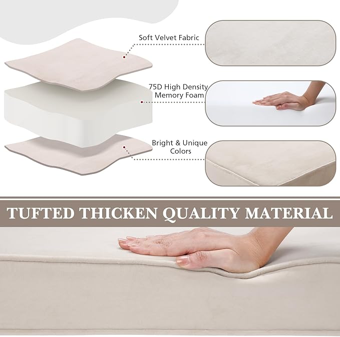 Wenqik Bench Cushions 42x16x4 Inch Window Seat Cushions for Indoor Furniture Velvet Kitchen Dining Bay Seat Tufted Porch Swing Thicken Bench Pad Memory Foam (Ivory White)