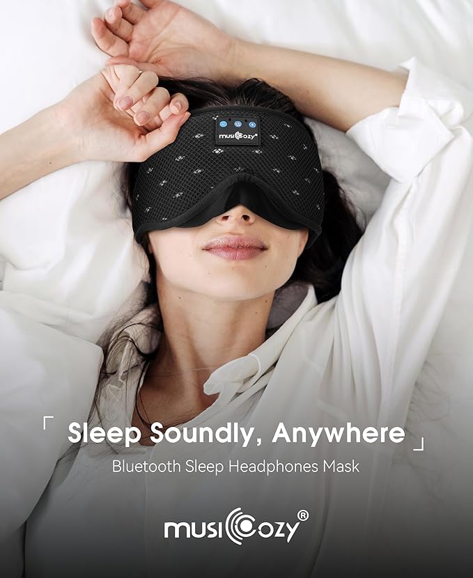 MUSICOZY Sleep Headphones Breathable Sleep Mask Bluetooth 5.4 Wireless Earphones Mask Sleeping Eyemask for Side Sleepers for Women Men Travel Meditation Gift (Mesh Black)