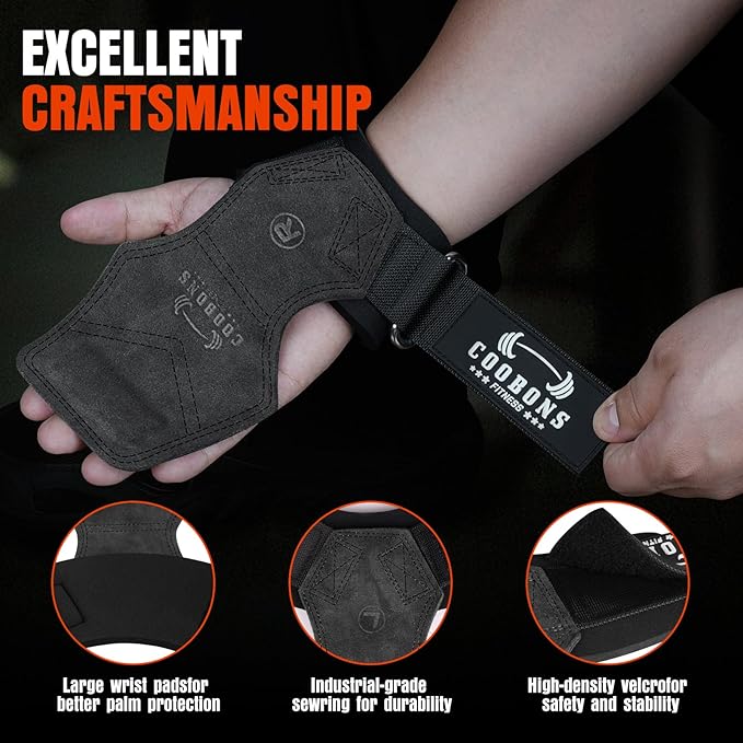 Lifting Wrist Straps for Weightlifting, Double Layer Leather for Weight Lifting Wrist Wraps, Deadlifts, Heavy Powerlifting and Adjustable Wrist Hooks for Strength Training, Gym Workouts Men/Women