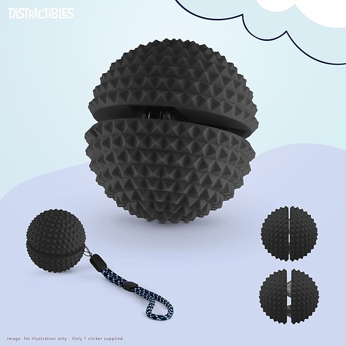 Round Spiked Sensory Fidget Clicker, Tactile Stimming Device with Mechanical Clicky Switches, Lanyard Attachment, Ideal for Pain Stim, ADHD, Autism & Stress Relief (Black, Large)