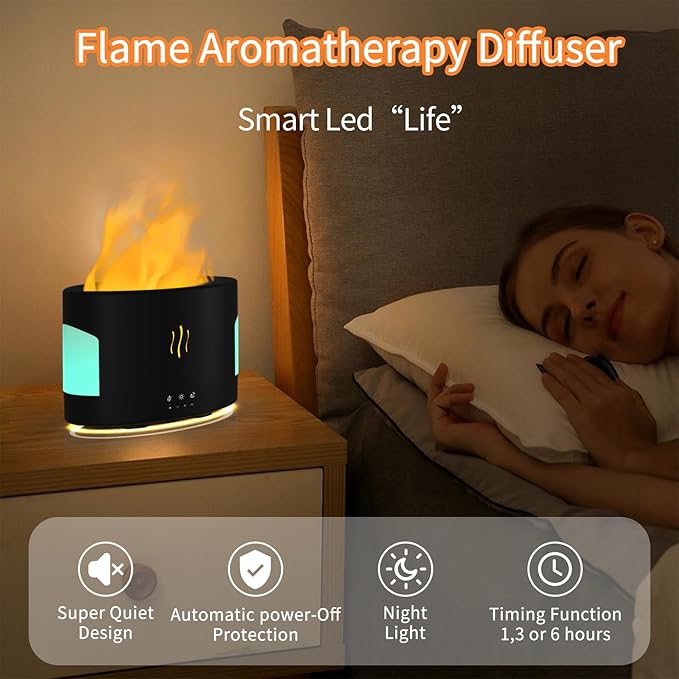 LOVME 450ML Flame Diffuser-Essential Oil Diffuser-Volcano Diffuser-with Remote Control, Bluetooth Speaker & White Noise Function, Flame humidifier fire Diffuser for Bedroom Home Office Yoga Gym