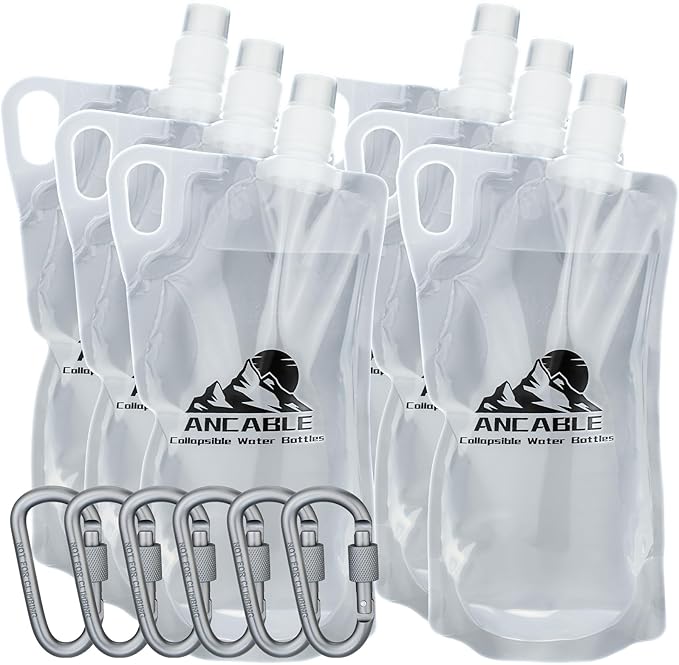 33oz Collapsible Water Bottles, 6-Pack Reusable Travel Foldable Water Bottles for Hiking Camping Running Bike, BPA-Free Water Bottle