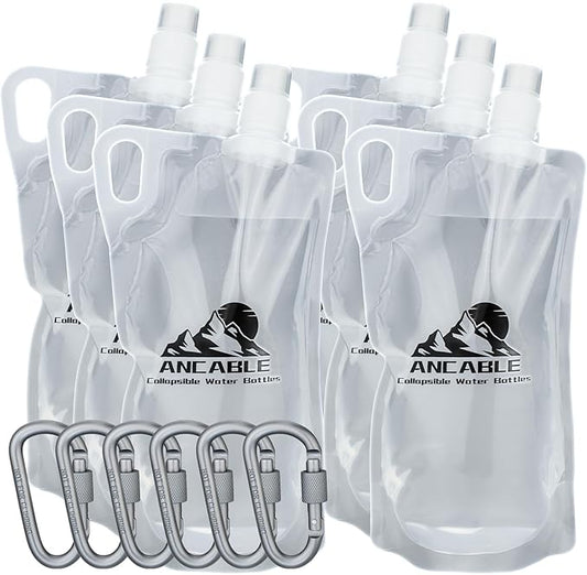 33oz Collapsible Water Bottles, 6-Pack Reusable Travel Foldable Water Bottles for Hiking Camping Running Bike, BPA-Free Water Bottle