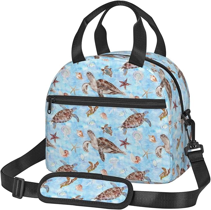 Sea turtles Reusable Insulated Lunch Box Waterproof Lunch Bag with Detachable and Adjustable Shoulder Strap for Office Picnic or Travel