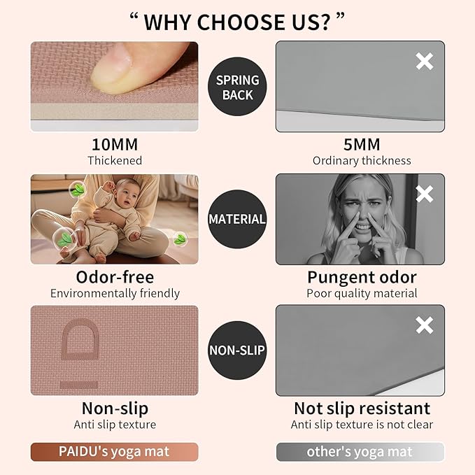 Yoga Mat Non Slip Anti-tear,extra thick-2/5 inch(10MM)High Resiliency Professional POE Yoga Mats for Women Men Kids,72"x24"inch,Workout, Yoga, Pilates and Floor Exercise, with Carrier Strap