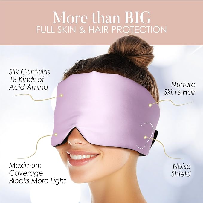 LULUSILK Reversible Mulberry Silk Sleep Mask for Women and Men, Adjustable Real Silk Eye Mask for Sleeping, Lavender and Black, Pack of 1