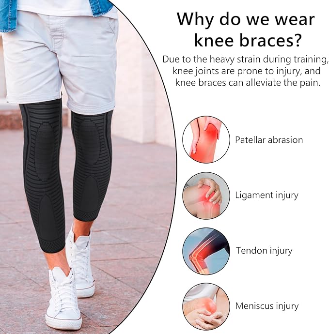 Full Leg Compression Sleeves 2 Pack Long Knee Support for Men and Women for ACJ, Meniscus Tear, Arthritis