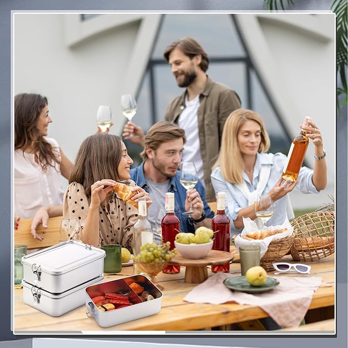 Umigy 8 Pcs Stainless Steel Food Containers Metal Bento Lunch Box Stainless Steel Food Storage Containers, Lockable Clips to Leak Proof, Reusable Dishwasher Snack Boxes for Work, Picnic (1400ml)