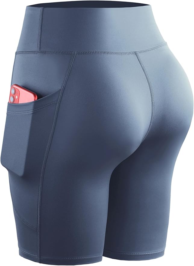 CADMUS Women's High Waist Spandex Yoga Shorts for Bike Running Two Side Pockets