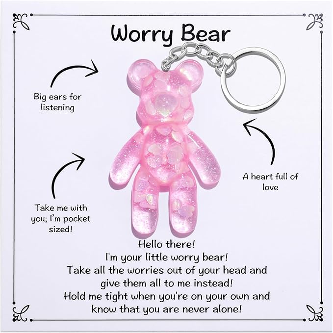 Pocket Bear Hug, Anxiety Gifts for Women Men, Mental Health Positivity Gift for Anxious Friend, Surgery Worry Gifts, Back to School Reminder of Comfort, Pink