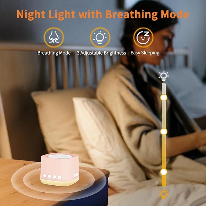 Portable White Noise Machine,Mini Sound Machine for Travel with Breathing Night Light,16 Soothing Sounds,Timer,Rechargeable Brown Noise Machines for Sleeping Adults Gift,Office Privacy,Home (Orange)