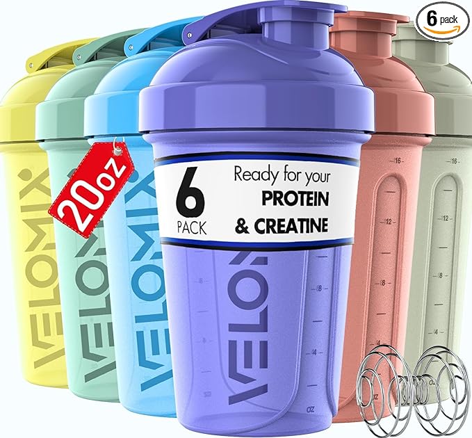-6 PACK- 20 OZ Protein Shaker Bottles for Protein Mixes, Shaker Cups for Protein Shakes, Small Shaker Bottle Pack, Shaker Cup, Shakers for protein Shakes (Pastel Shades - 6 Pack)