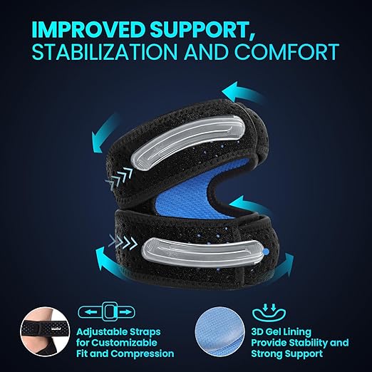 Welnove Patellar Tendon Support Strap - 2 Pack Knee Braces for Men and Women - Knee Pain Relief Adjustable Knee Strap for Running,Workout, Arthritis, Jumper, Tennis Injury Recovery (Black, S/M)