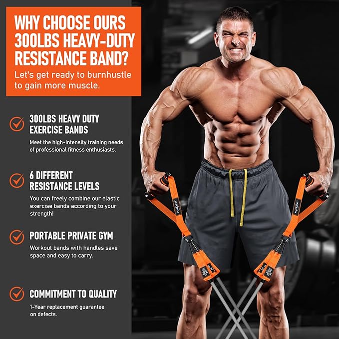 WALITO Resistance Bands Set - Exercise Bands with Handles, Door Anchor, Legs Ankle Straps, for Heavy Resistance Training, Physical Therapy, Muscle Training, Yoga, Home Workouts, Gym