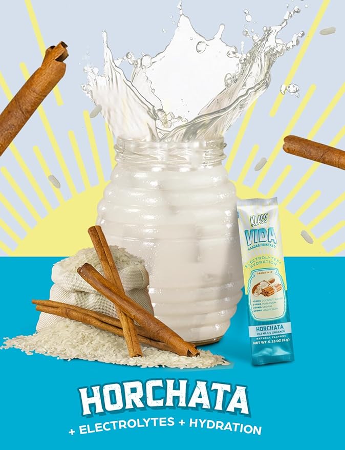 KLASS VIDA Electrolyte Drink Mix – Horchata Agua Fresca Flavor | Sugar-Free Hydration Powder with Coconut Water & Minerals | 15 Single-Serve Stick Packs in Resealable Pouch, Low Calorie