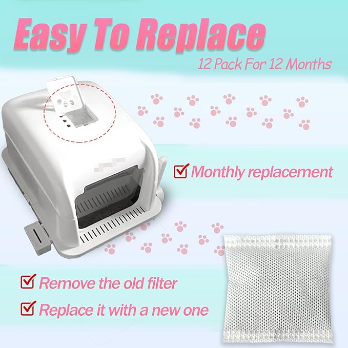 12 Pack Universal Odor Eliminator for Hooded Cat Litter Box, Natural Activated Charcoal Filters Refills, Cat Toilet Odor Control Replacement for Automatic Litter Box