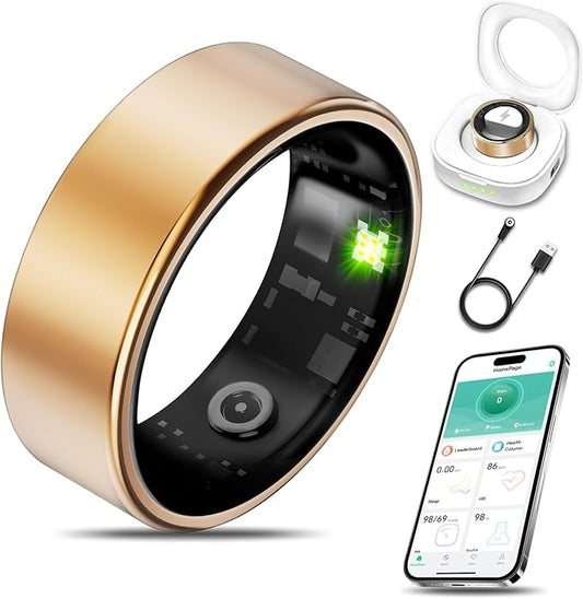 Smart Health Ring for Women Men Fitness Tracker with Heart Rate, Blood Oxygen, Blood Pressure, Sleep Monitoring, Step Counting, IP68 Waterproof for iPhone and Android, No APP Fee,Rose Gold 6