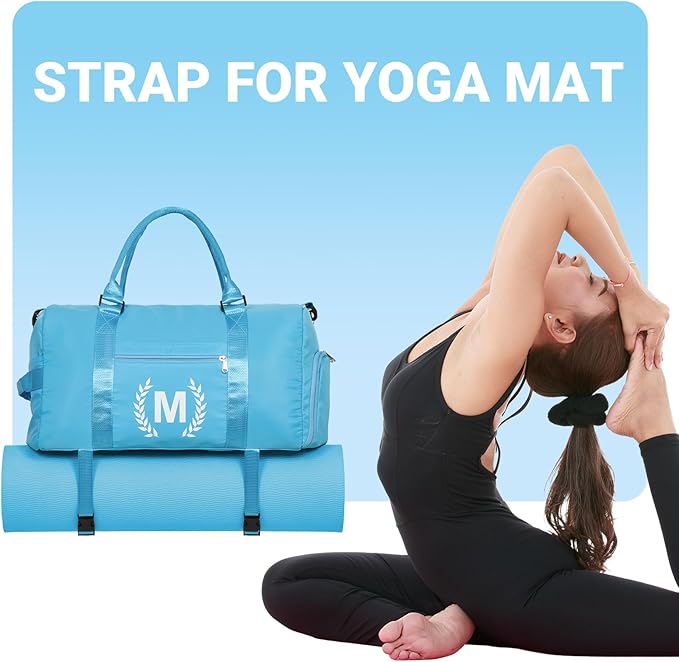 Gym Bag for Women, Personalized Duffle Bag with Shoe Compartment, Sports Bag for Yoga & Dance with Wet Pocket and Mat Strap(AquaBlue,G)