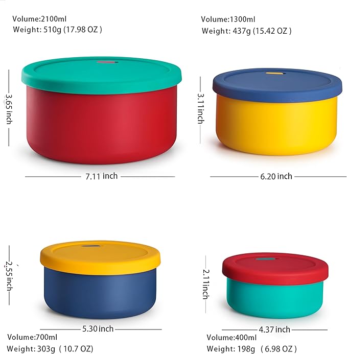 KSENDALO 4-Piece Silicone Food Storage Container Set with Lids (1300mL to 252mL) – Reusable, Leak-Proof for Meal Prep, Lunch, Travel & Camping-Purple