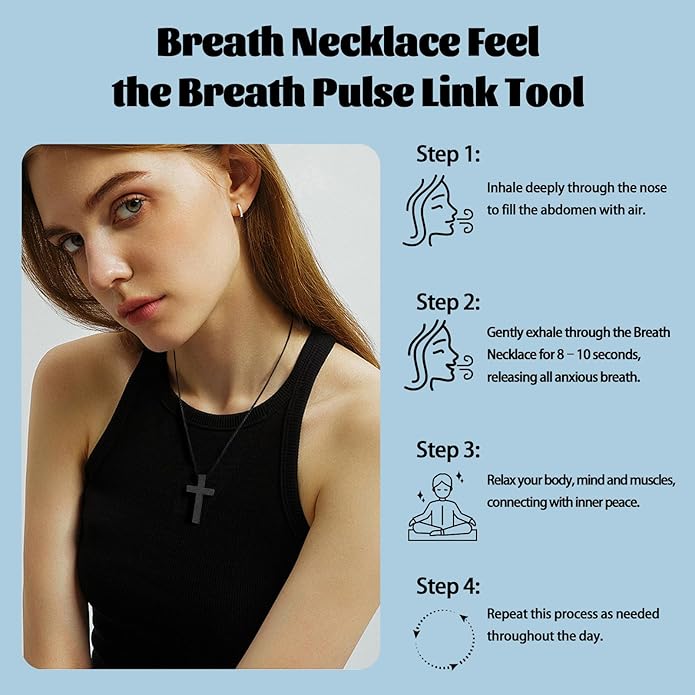 American Flag Cross Breathing Necklace for Women Men Quit Stop Smoking Stainless Steel Inspirational Bible Verse Anxiety Relief Mindfulness Jewelry for Stress Relief Christian Meditation Gift