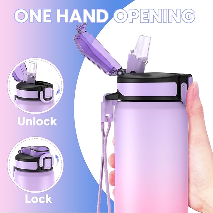24oz Insulated Water Bottle with Straw Lid, BPA-Free,Leak Proof 18/8 Stainless Steel Metal Vacuum Drinking Bottle for School, Camping, Sports, Work