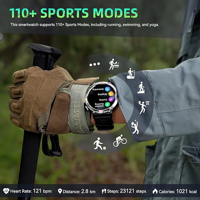 Military Smart Watches for Men Built-in GPS 3ATM Waterproof with Call/LED Flashlight, 1.45" Rugged Tactical Smartwatch with Compass, Fitness Tracker with HR/SPO2/Sleep Monitor for iPhone Android